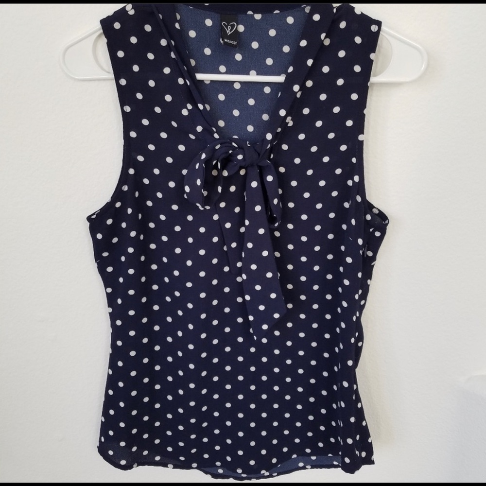 NWOT Navy/white polka dot tank top